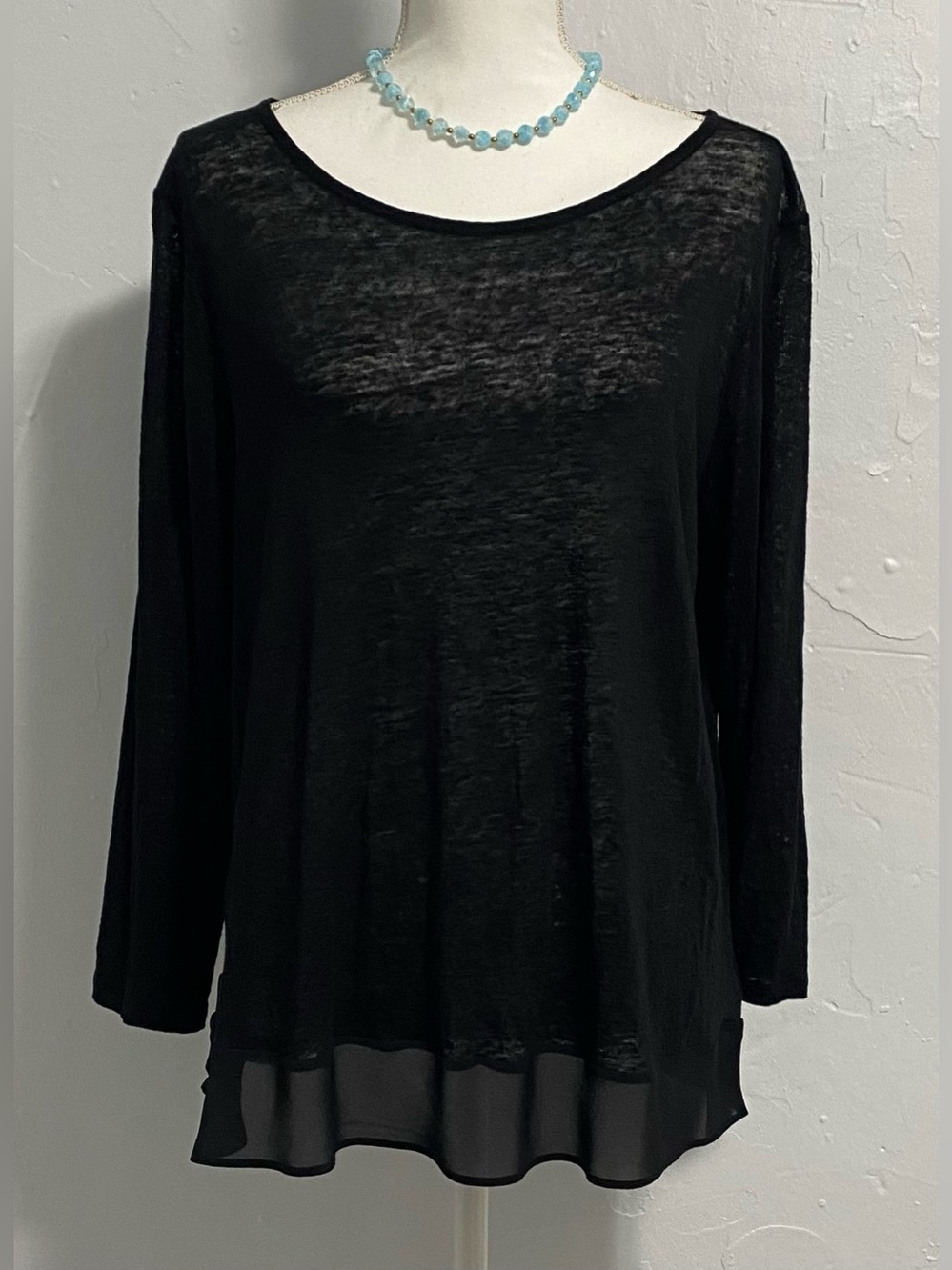 Lauren Ralph Lauren Black Sheer Long-Sleeve Lightweight Top